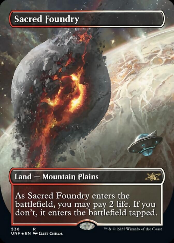 Sacred Foundry (Borderless) (Galaxy Foil) [Unfinity] | Pegasus Games WI