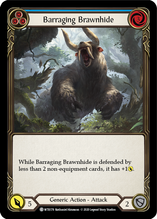 Barraging Brawnhide (Blue) [U-WTR178] (Welcome to Rathe Unlimited)  Unlimited Rainbow Foil | Pegasus Games WI