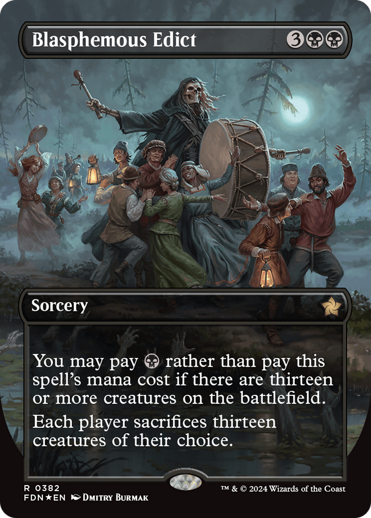 Blasphemous Edict (Borderless) (Mana Foil) [Foundations] | Pegasus Games WI
