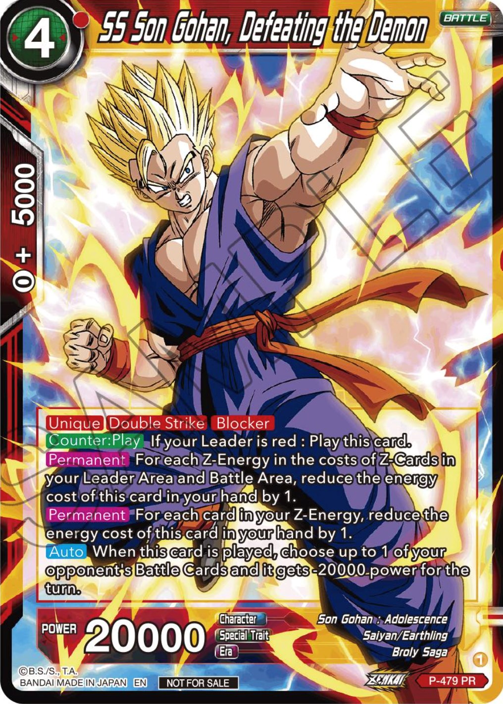 SS Son Gohan, Defeating the Demon (Zenkai Series Tournament Pack Vol.3) (P-479) [Tournament Promotion Cards] | Pegasus Games WI