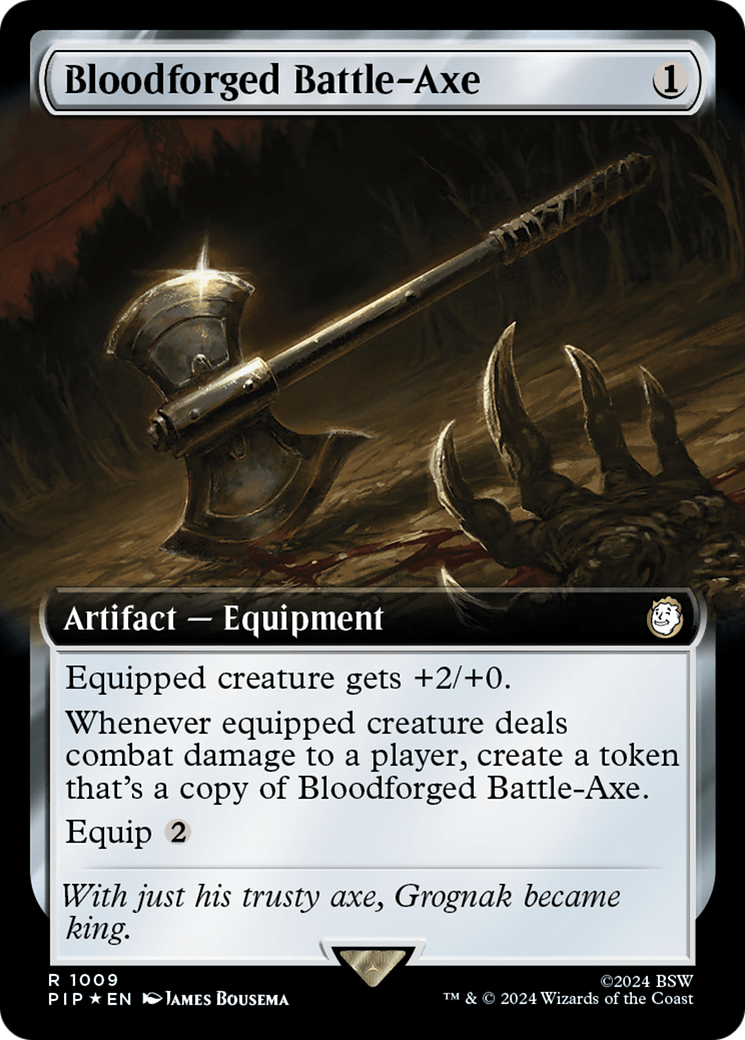 Bloodforged Battle-Axe (Extended Art) (Surge Foil) [Fallout] | Pegasus Games WI