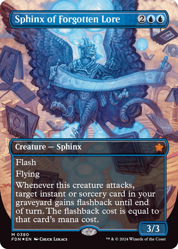 Sphinx of Forgotten Lore (Borderless) (Mana Foil) [Foundations] | Pegasus Games WI