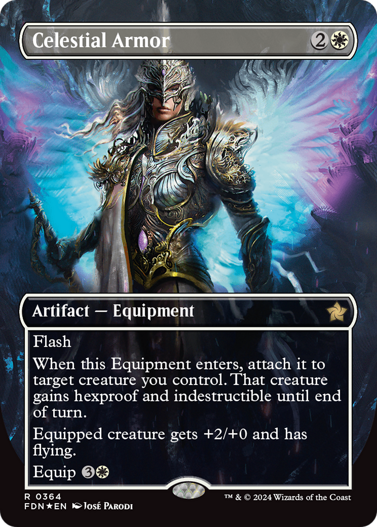 Celestial Armor (Borderless) (Mana Foil) [Foundations] | Pegasus Games WI