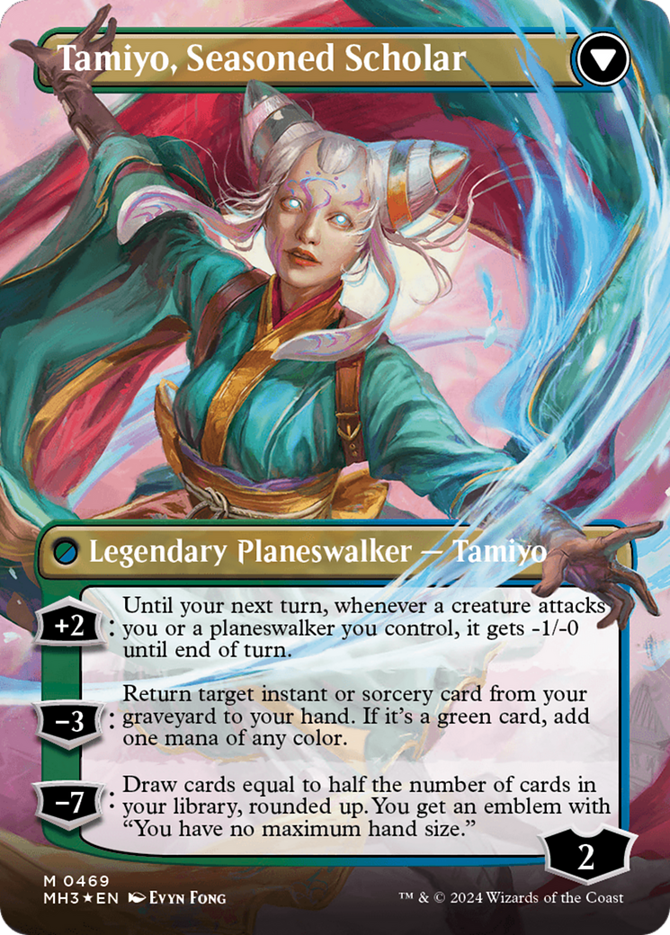 Tamiyo, Inquisitive Student // Tamiyo, Seasoned Scholar (Borderless) (Textured Foil) [Modern Horizons 3] | Pegasus Games WI