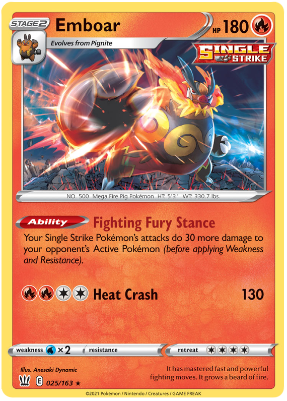 Emboar (025/163) [Sword & Shield: Battle Styles] | Pegasus Games WI