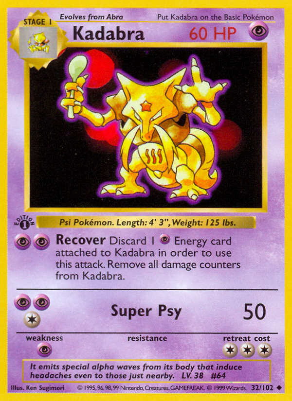 Kadabra (32/102) (Shadowless) [Base Set 1st Edition] | Pegasus Games WI