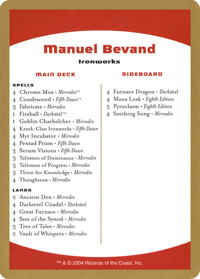 Manuel Bevand Decklist [World Championship Decks 2004] | Pegasus Games WI