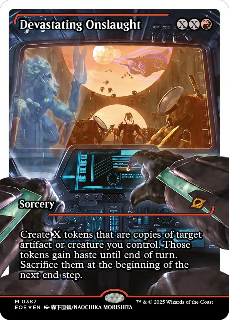 Devastating Onslaught (0387) (Showcase) (Fracture Foil) [Edge of Eternities] | Pegasus Games WI