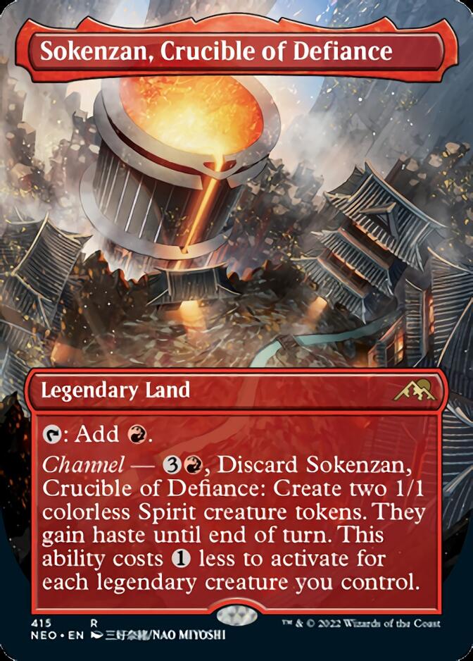 Sokenzan, Crucible of Defiance (Borderless Alternate Art) [Kamigawa: Neon Dynasty] | Pegasus Games WI