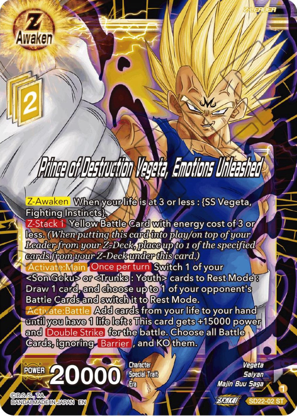 Prince of Destruction Vegeta, Emotions Unleashed (Starter Deck Exclusive) (SD22-02) [Power Absorbed] | Pegasus Games WI