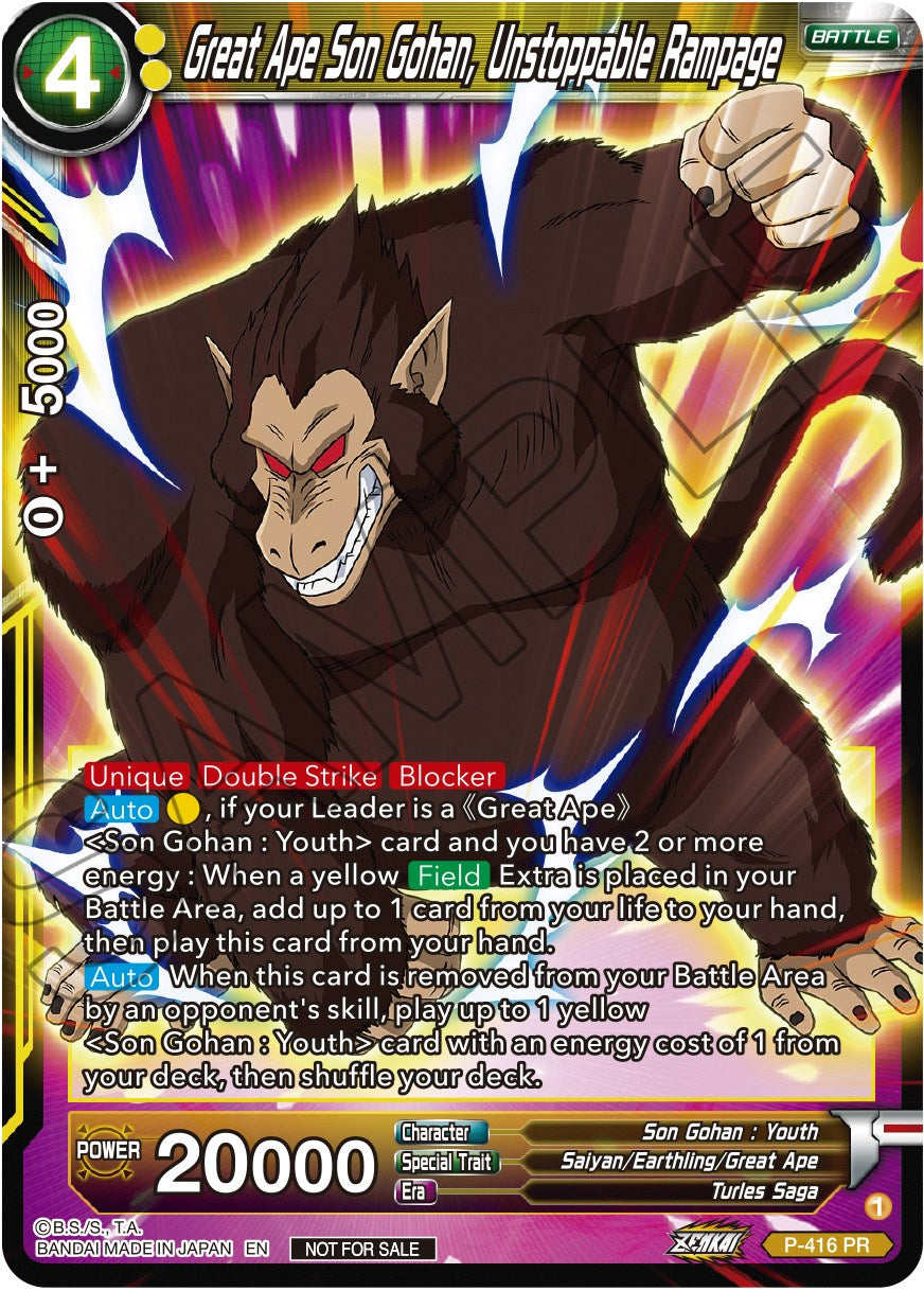 Great Ape Son Gohan, Unstoppable Rampage (Zenkai Series Tournament Pack Vol.1) (P-416) [Tournament Promotion Cards] | Pegasus Games WI