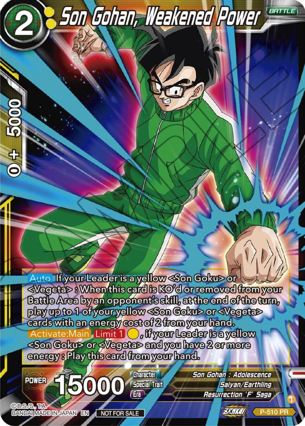 Son Gohan, Weakened Power (Zenkai Series Tournament Pack Vol.4) (P-510) [Tournament Promotion Cards] | Pegasus Games WI