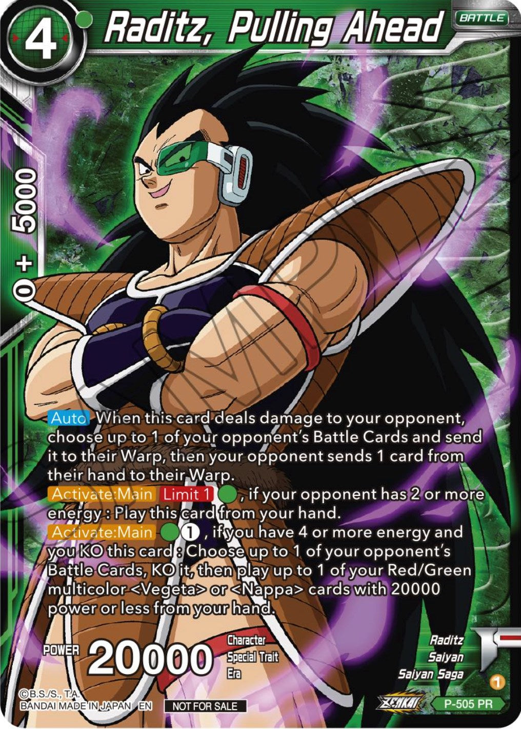 Raditz, Pulling Ahead (Zenkai Series Tournament Pack Vol.4 Winner) (P-505) [Tournament Promotion Cards] | Pegasus Games WI