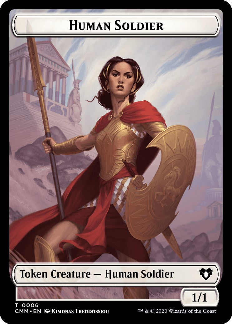 Human Soldier // Dwarf Berserker Double-Sided Token [Commander Masters Tokens] | Pegasus Games WI