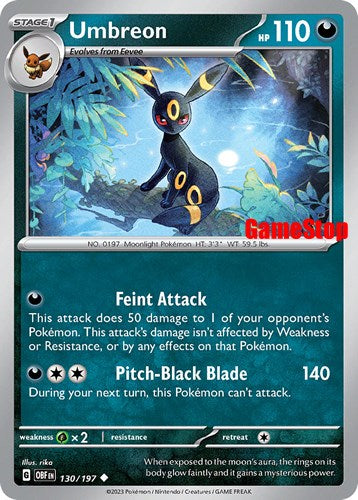 Umbreon (130/197) (GameStop Exclusive) [Scarlet & Violet: Obsidian Flames] | Pegasus Games WI