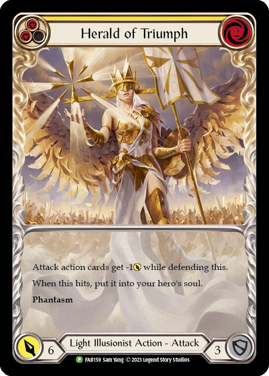 Herald of Triumph (Yellow) [FAB159] (Promo)  Rainbow Foil | Pegasus Games WI