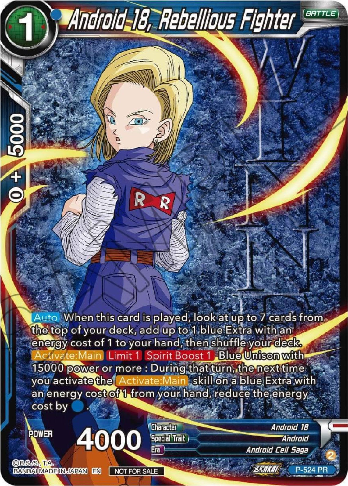Android 18, Rebellious Fighter (Winner-Stamped) (Zenkai Series Tournament Pack Vol.5) (P-524) [Tournament Promotion Cards] | Pegasus Games WI
