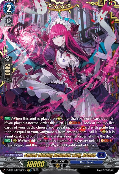 Famed Blazing Demonic Lady, Oriens (D-BT11/FFR06EN) [Clash of the Heroes] | Pegasus Games WI