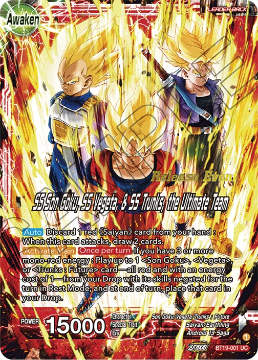 Son Goku & Vegeta & Trunks // SS Son Goku, SS Vegeta, & SS Trunks, the Ultimate Team (Fighter's Ambition Holiday Pack) (BT19-001) [Tournament Promotion Cards] | Pegasus Games WI