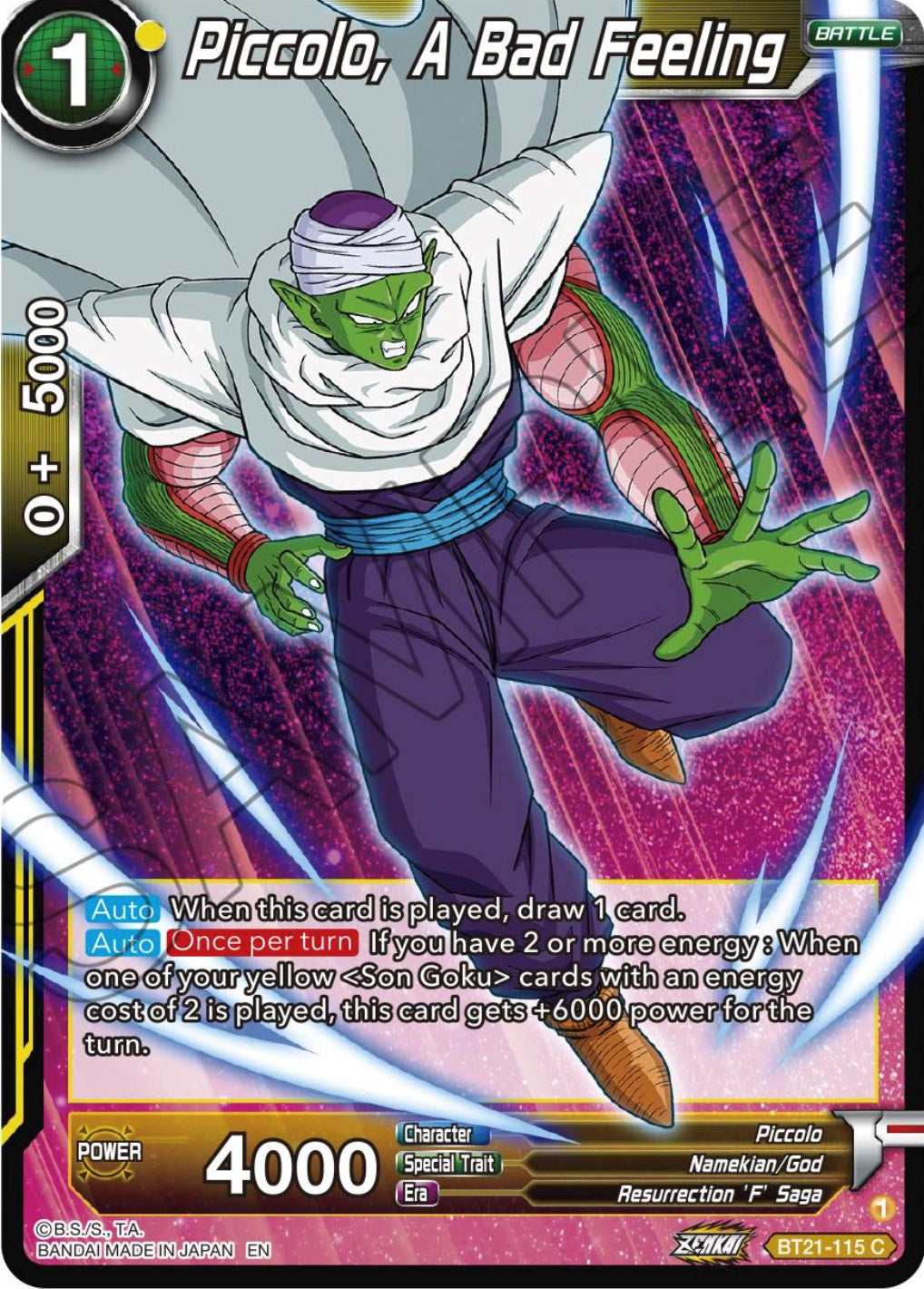 Piccolo, A Bad Feeling (BT21-115) [Wild Resurgence] | Pegasus Games WI