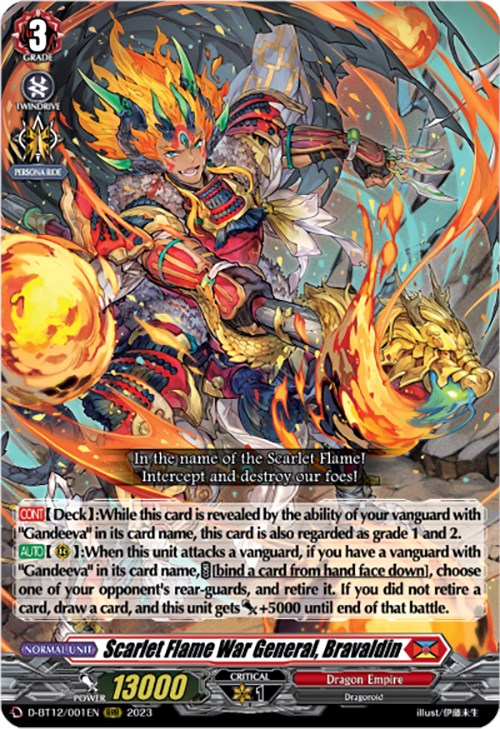 Scarlet Flame War General, Bravaldin (D-BT12/001EN) [Evenfall Onslaught] | Pegasus Games WI