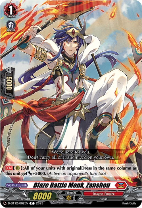 Blaze Battle Monk, Zanshou (D-BT12/062EN) [Evenfall Onslaught] | Pegasus Games WI