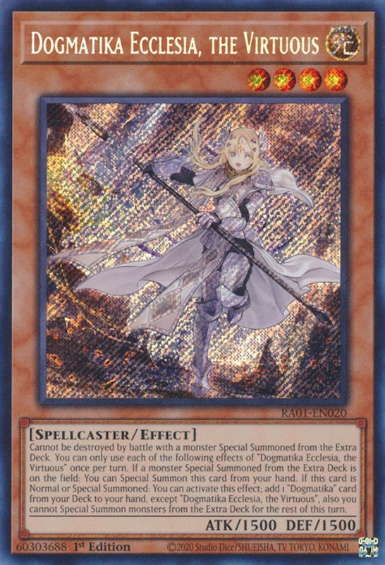 Dogmatika Ecclesia, the Virtuous [RA01-EN020] Secret Rare | Pegasus Games WI