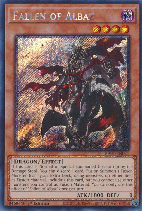 Fallen of Albaz [RA01-EN021] Platinum Secret Rare | Pegasus Games WI