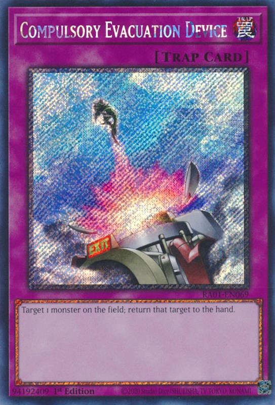 Compulsory Evacuation Device [RA01-EN069] Platinum Secret Rare | Pegasus Games WI