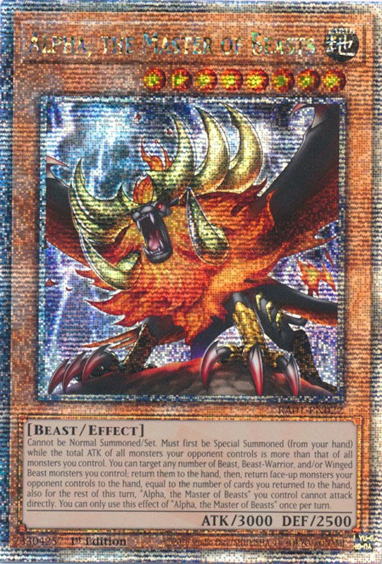 Alpha, the Master of Beasts [RA01-EN022] Quarter Century Secret Rare | Pegasus Games WI