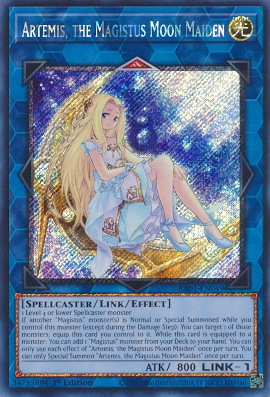 Artemis, the Magistus Moon Maiden [RA01-EN049] Platinum Secret Rare | Pegasus Games WI