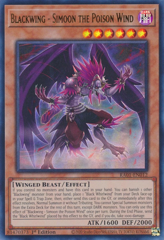 Blackwing - Simoon the Poison Wind [RA01-EN012] Ultra Rare | Pegasus Games WI