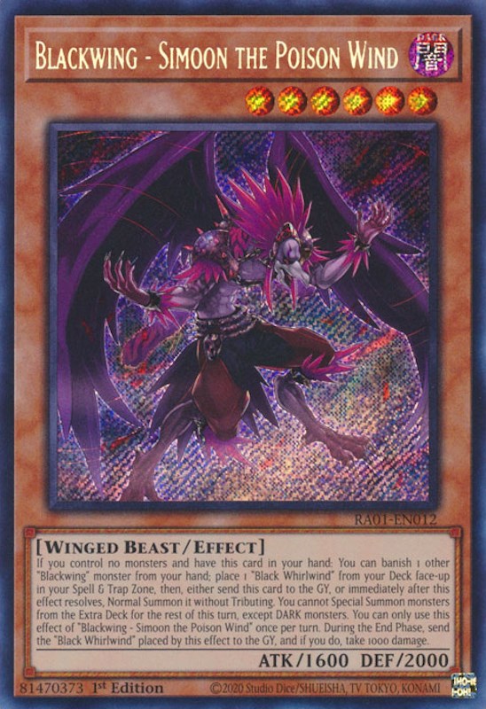 Blackwing - Simoon the Poison Wind [RA01-EN012] Secret Rare | Pegasus Games WI