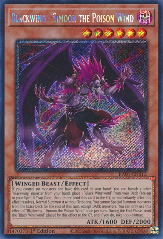 Blackwing - Simoon the Poison Wind [RA01-EN012] Platinum Secret Rare | Pegasus Games WI