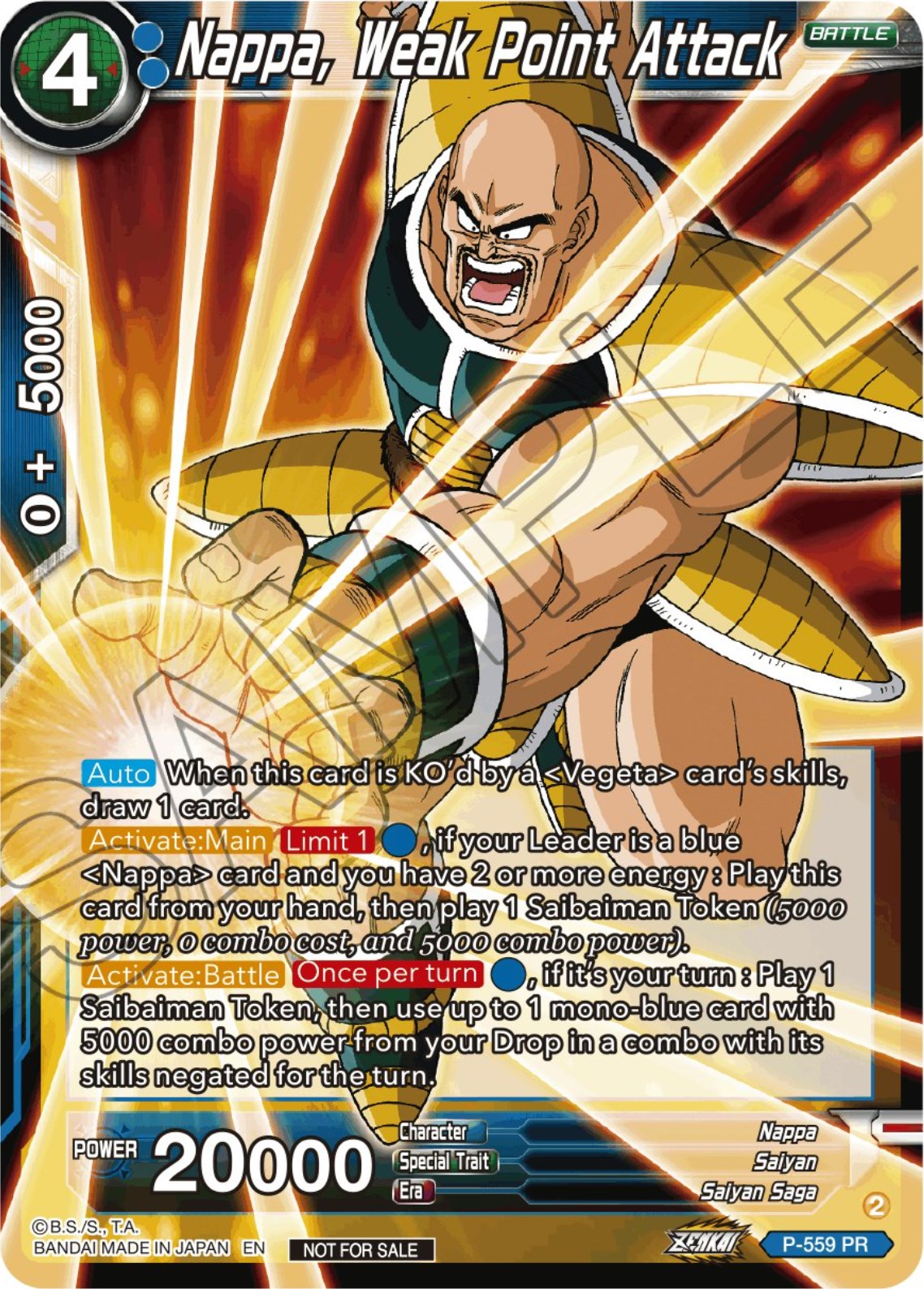 Nappa, Weak Point Attack (Zenkai Series Tournament Pack Vol.6) (P-559) [Tournament Promotion Cards] | Pegasus Games WI
