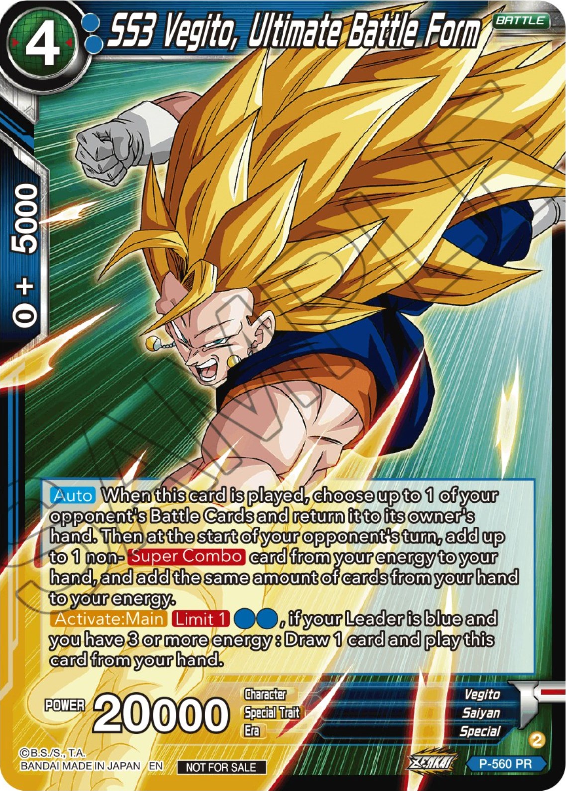 SS3 Vegito, Ultimate Battle Form (Zenkai Series Tournament Pack Vol.6) (P-560) [Tournament Promotion Cards] | Pegasus Games WI