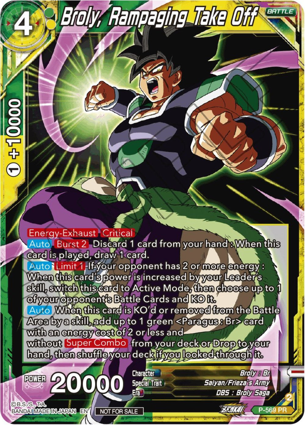 Broly, Rampaging Take Off (Zenkai Series Tournament Pack Vol.6) (P-569) [Tournament Promotion Cards] | Pegasus Games WI