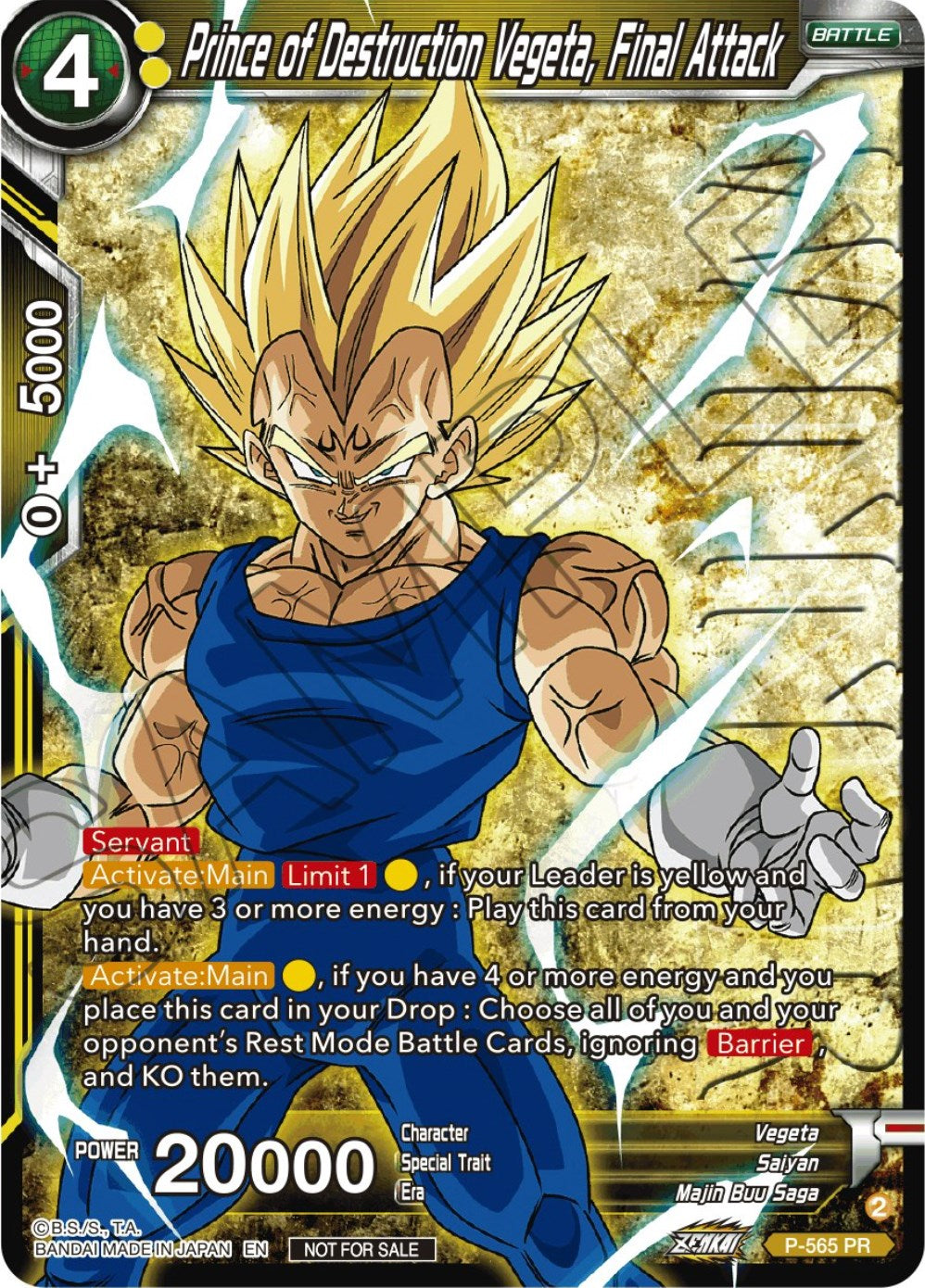 Prince of Destrcution Vegeta, Final Attack (Zenkai Series Tournament Pack Vol.6) (Winner) (P-565) [Tournament Promotion Cards] | Pegasus Games WI