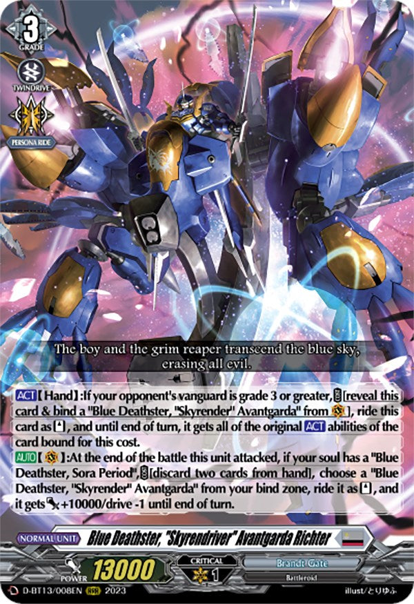 Blue Deathster, "Skyrendriver" Avantgarda Richter (D-BT13/008EN) [Flight of Chakrabarthi] | Pegasus Games WI