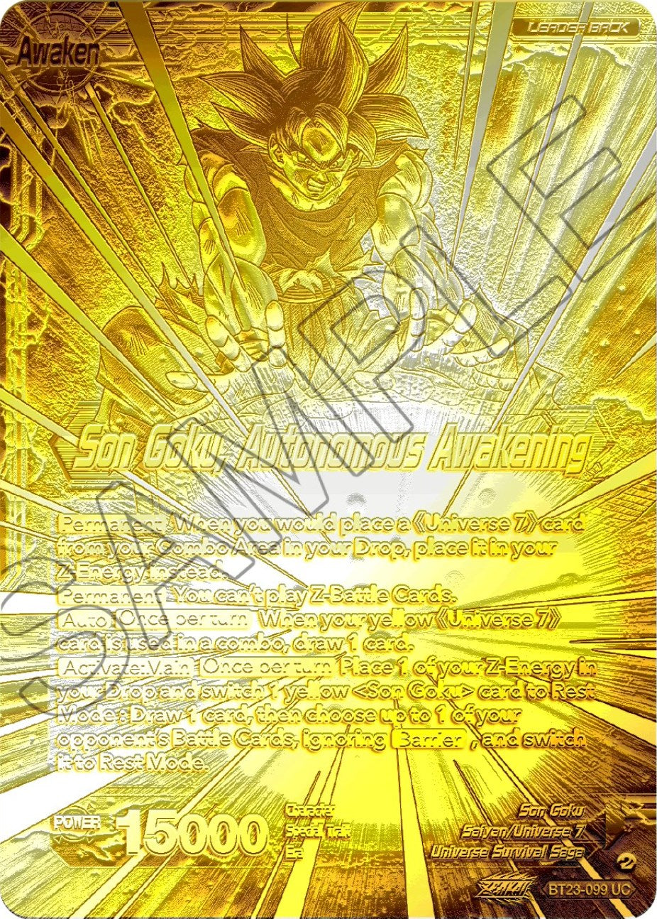 SSB Son Goku // Son Goku, Autonomous Awakening (2023 Championship Finals) (Gold Metal Foil) (BT23-099) [Tournament Promotion Cards] | Pegasus Games WI