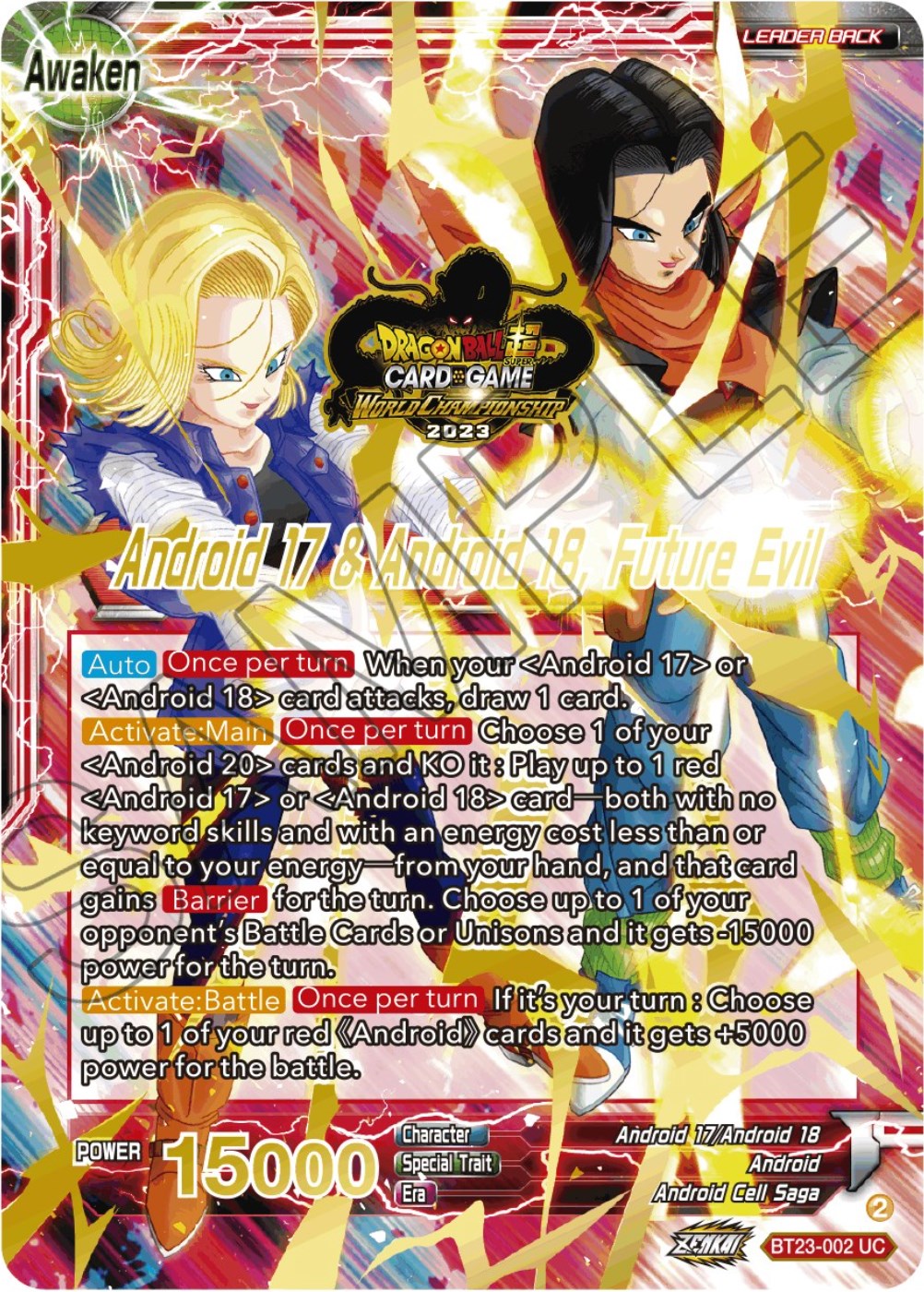 Android 17 & Android 18 // Android 17 & Android 18, Future Evil (2023 Worlds ZENKAI 06 Leader Set) (BT23-002) [Tournament Promotion Cards] | Pegasus Games WI