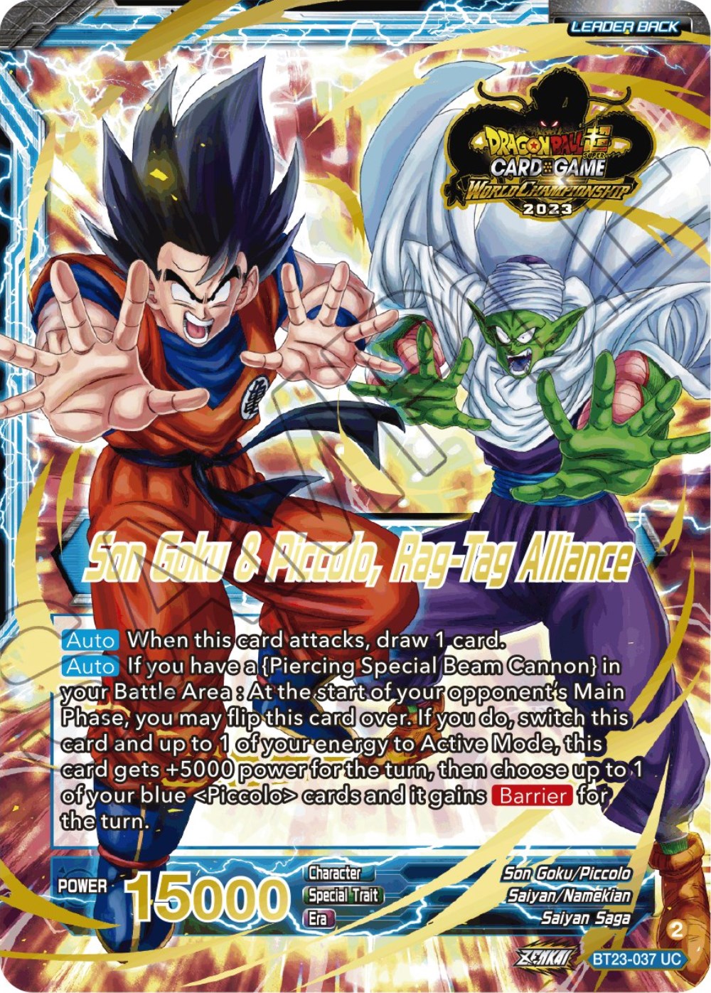 Son Goku // Son Goku & Piccolo, Rag-Tag Alliance (2023 Worlds ZENKAI 06 Leader Set) (BT23-037) [Tournament Promotion Cards] | Pegasus Games WI