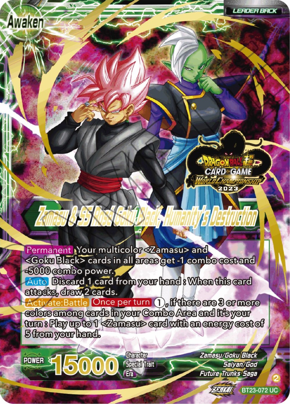 Zamasu & Goku Black // Zamasu & SS Rose Goku Black, Humanity's Destruction (2023 Worlds ZENKAI 06 Leader Set) (BT23-072) [Tournament Promotion Cards] | Pegasus Games WI