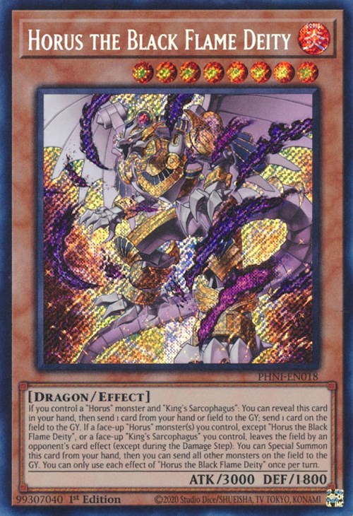 Horus the Black Flame Deity [PHNI-EN018] Secret Rare | Pegasus Games WI