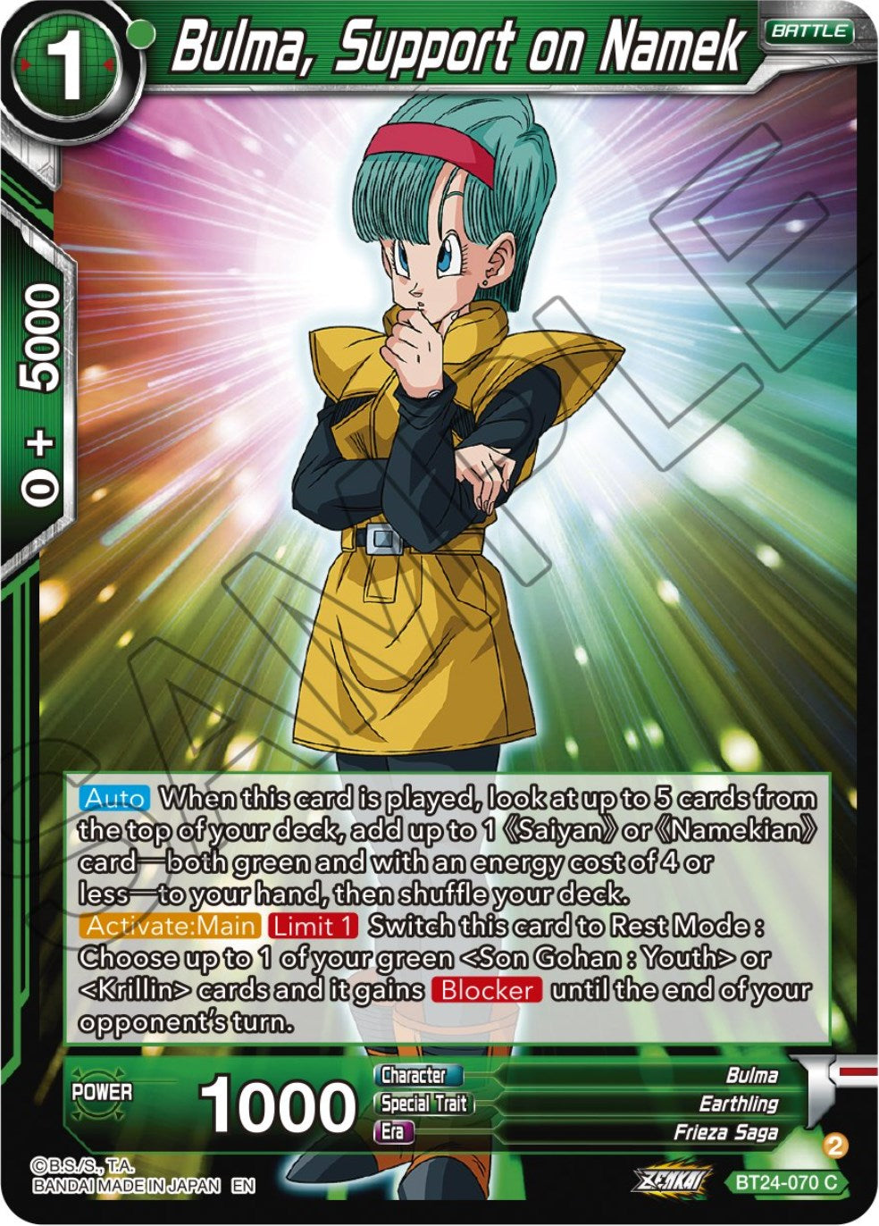 Bulma, Support on Namek (BT24-070) [Beyond Generations] | Pegasus Games WI