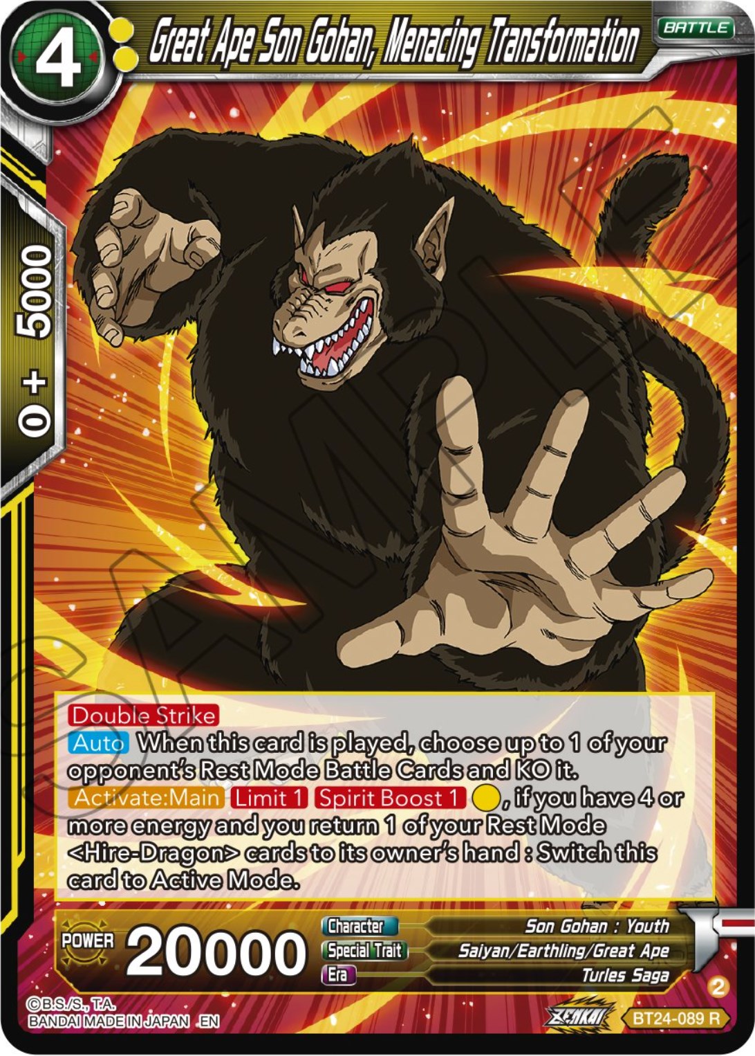 Great Ape Son Gohan, Menacing Transformation (BT24-089) [Beyond Generations] | Pegasus Games WI