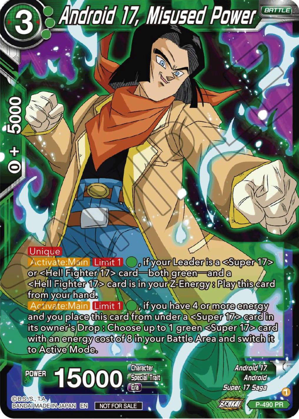 Android 17, Misused Power (Zenkai Series Tournament Pack Vol.3) (P-490) [Tournament Promotion Cards] | Pegasus Games WI