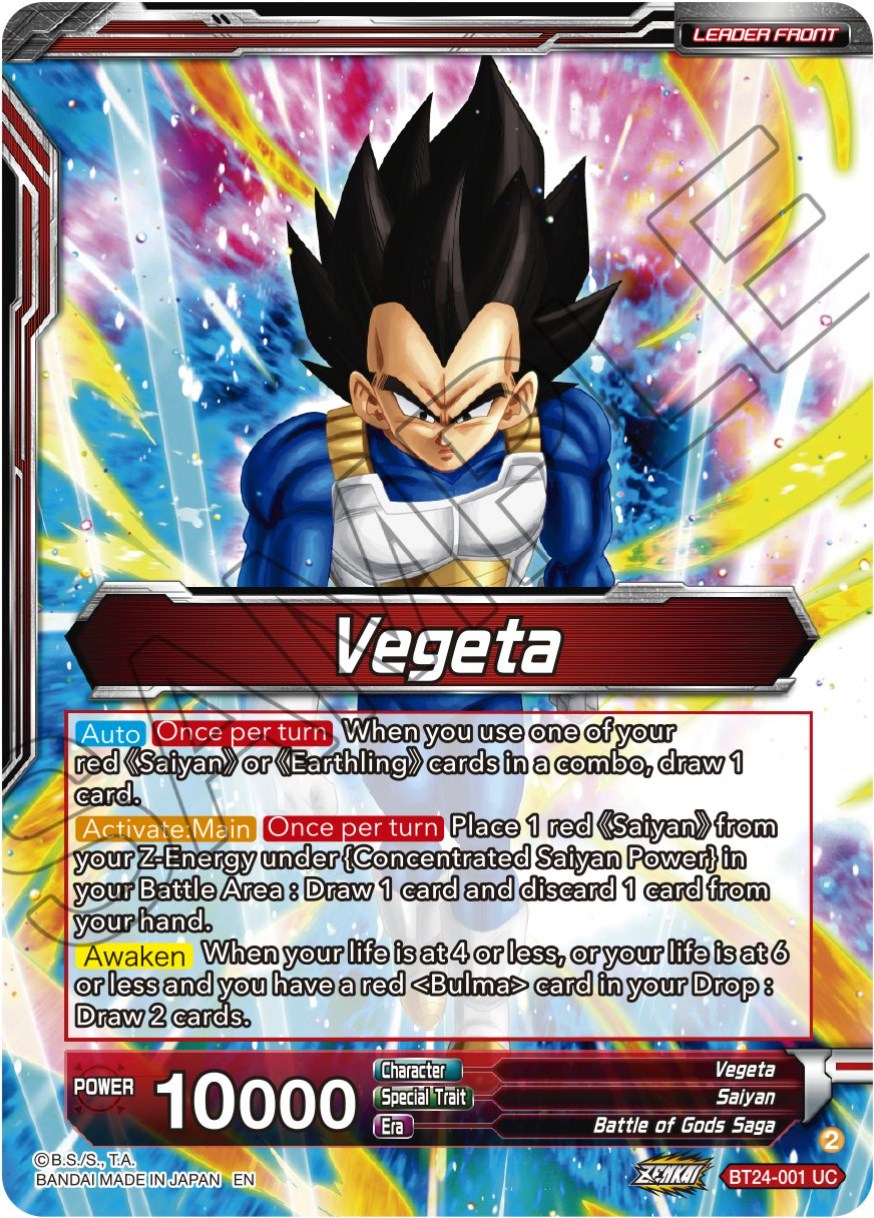 Vegeta // Vegeta, Awakened Feelings (SLR) (BT24-001) [Beyond Generations] | Pegasus Games WI