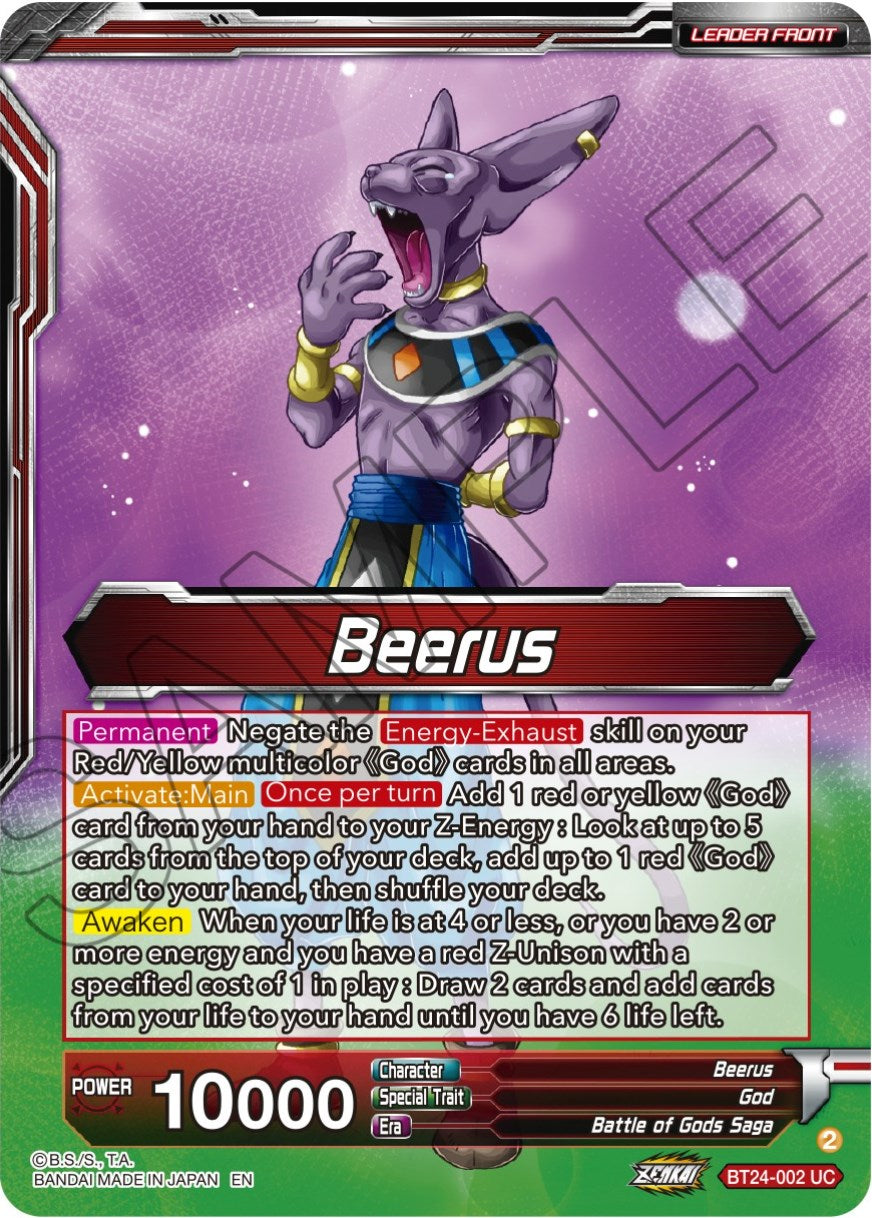 Beerus // Beerus, Pursuing the Power of the Gods (SLR) (BT24-002) [Beyond Generations] | Pegasus Games WI