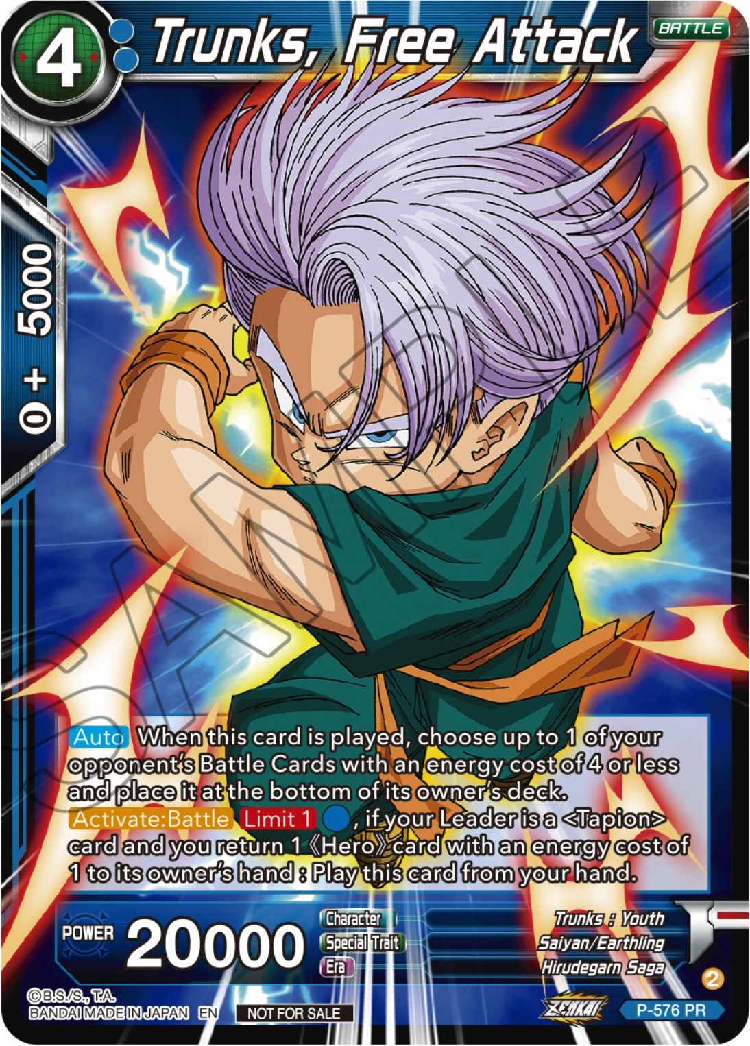 Trunks, Free Attack (Zenkai Series Tournament Pack Vol.7) (P-576) [Tournament Promotion Cards] | Pegasus Games WI